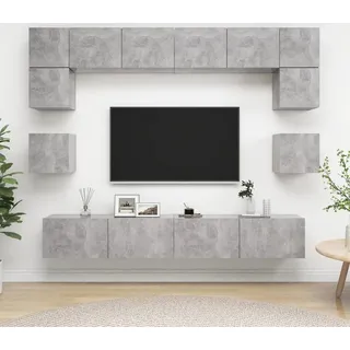 The Living Store 8-tlg. TV-Schrank-Set Betongrau Holzwerkstoff - Grau