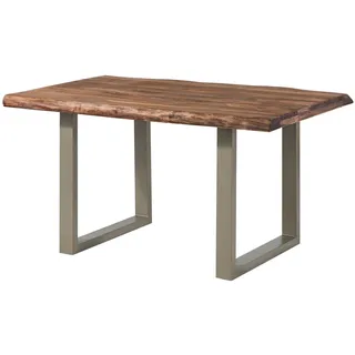 MASSIVMOEBEL24.DE Baumtisch Sheesham 160x90x77 grau gebeizt / U-Beine silber matt FREEFORM 5 - Grau