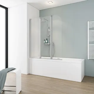 Schulte Badewannenaufsatz 3-teilig 125 cm x 140 cm Echtglas Klar hell