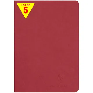 Clairefontaine 733102Cpack - Packung 5 Heft - Notizbuch geheftet, Age Bag, DIN A5 14,8x21 cm, 48 Blatt, blanko, 90g, Rot, 1 Pack