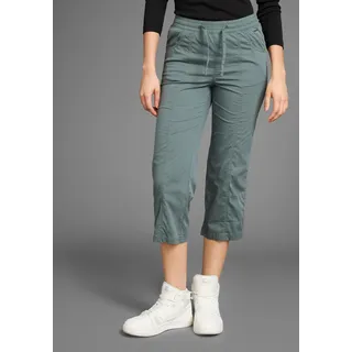 3/4-Hose KANGAROOS, Damen, Gr. 46, N-Gr, grün (dunkles graugrün), Web, Obermaterial: 50% Baumwolle, 46% Polyamid, 4% Elasthan, kontrastfarbene Details, unifarben, bequem 3/4-Länge, Hosen 3/4-Hose, sportliche Capri mit elastischem Bund, Topseller