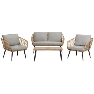 Beliani 4-Sitzer Lounge SET Rattan Natürlich Corinth Ii , Kunststoff , Gartenmöbel, Gartengarnituren, Gartenmöbel-Sets
