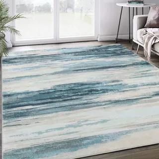 Tinyboy-hbq Teppiche für Wohn-, Schlaf- und Esszimmer, moderner, rutschfester Kurzflor, abstrakte Fläche, 160 x 200 cm (Blau)