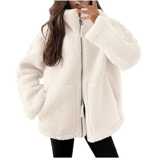 Teddy Fleecejacke Teddyjacke Damen Warme Dicke Winter Teddyfleece Jacke mit Taschen Reißverschluss Damen Wintermantel Plüschjacke Winterjacke
