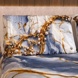 MARBLELIZED - Paar Kissenbezüge für Bett, 50 x 80 cm, beidseitig Bedruckt, Kissenbezüge, 1 Paar Kissenbezüge mit lila Marmoreffekt, Geschenkidee, 100% Made in Italy