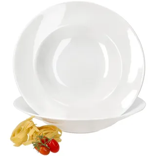 MamboCat Bianco 2er Set Pasta Teller Ø 30 cm 600ml I weißer Porzellan-Pastateller I XL Teller für Pasta, Salat & Suppen