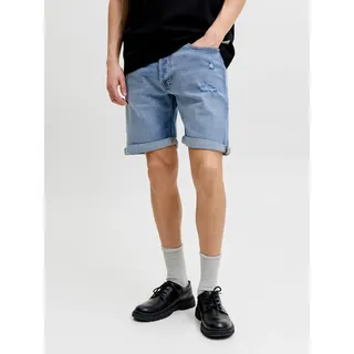 Shorts JACK & JONES "JJIORIGINAL mit stylischem Aufschlag und Knopfleiste", Herren, Gr. XL, N-Gr, blau denim pack:am 366 with breaks, Denim/Jeans, Obermaterial: 98% Baumwolle, 2% Elasthan, Abriebeffekte, regular fit kniefrei, Hosen Shorts, Baumwollmischung, regular fit