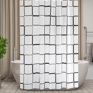 Vllcsla Duschvorhang Badezimmer 180/200/220/240 cm, 200x200 cm, Schimmelfest Beständig, Extra Lang PEVA Badezimmer Vorhang, Duschvorhang Antibakteriell 200 cm, Große Quadrate, Waschbar