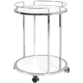 HAKU Beistelltisch rund auf Rollen Chrom weiß MDF Metall runder Couchtisch - Maße: H 60 x Ø 45 cm Style: Modern