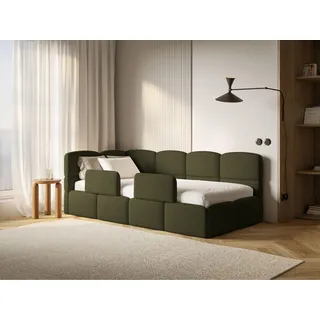 Selsey Jugendbett 90x200 cm Links Komfortables Polsterbett mit Bettkasten Sicherer Schlaf Rausfallschutz-Gitter Modernes Design Stabiler Holzrahmen Olivgrün Ideal Kinderzimmer