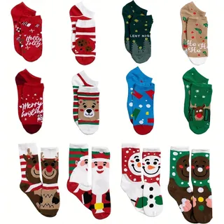 Adventskalender mit Socken - 12 Tage - Warme Baumwollsocken - Damen - Größe M - Weihnachtsmotiv - Geschenk