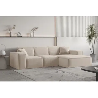 Fun Möbel Ecksofa Designersofa CELES PREMIUM Stoff Opera Velvet Sand Ottomane Rechts & Couches, Wohnlandschaften, Ecksofas