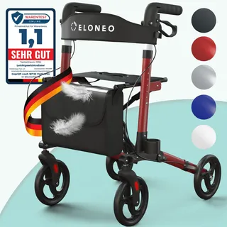 eloneo Rollator Leichtgewichtrollator mit Sitz rot