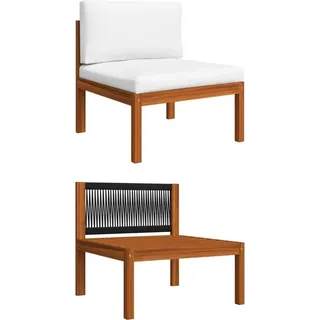 Garten-Mittelsofa mit Kissen Holz Akazie & Seil - Weiß, Bunt