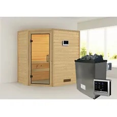 Bild von Karibu Sauna Svea Eckeinstieg, 9 kW Saunaofen mit externer Steuerung, für 3 Personen - braun