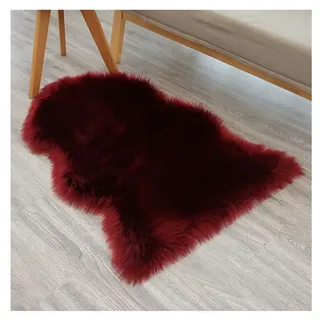 Hrlace Lammfell Schaffell Kunstfell Teppich - Longhair Weiche Flauschig Stuhlauflage Nachahmung Wolle Bettvorleger Sofa Matte für Stuhl Schlafzimmer - Weinrot 45x65cm