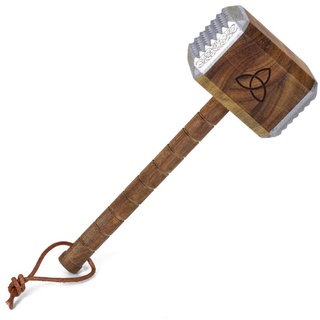 getDigital Mjölnir Fleischhammer - Thor Hammer als Fleischklopfer - Akazienholz mit doppelseitigen Aluminiumkappen und Runen Verzierung