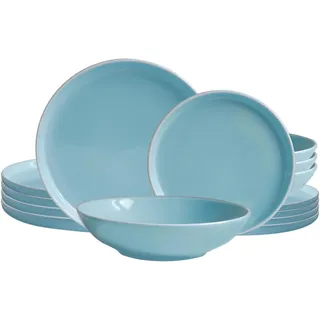 ECHTWERK 12-teiliges Vintage Tafelservice "Nerea" Nature-Design, für 4 Personen, Pastellfarbenes Geschirrset aus Steingut, Mint - Türkis