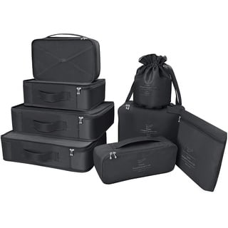 BETLLEMORY Koffer Organizer Reise Kleidertaschen 8 Sets/7 Farben Travel Gep?ck Organisatoren enthalten wasserdichte Schuh-Aufbewahrungsbeutel bequeme Kompressions Beutel f?¡ì1r Reisende (Schwarz)