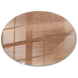Tulup Tischplatte Ø90 cm Holzoptik Natur Rund , Glas , 90x90x0.4 cm , Esszimmer, Esstische, Tischsysteme