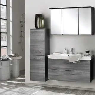 Badmöbel Set FLORIDO-03 Eiche Rauchsilber, graphitgrau (3 teilig), B x H x T: ca. 155 x 200 x 47 cm - Grau