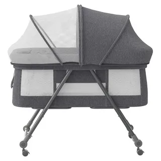 Baby-Reisebett - Faltbares Kinderbett - 4-in-1 - Beistellbett - Schaukelfunktion - Rollen - Gepolstert - Grau Comfort - Grau