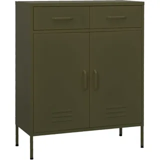 vidaXL Lagerschrank Olivgrün 80/35/101,5 Cm Stahl , Metall , 2 Schubladen , Rechteckig , 80x101.5x35 cm , Kleinmöbel, Kommoden, Sideboards