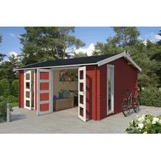 LASITA MAJA Gartenhaus »Carroz 2«, (Set), Blochbohlenhaus 28mm 2-Raum, Fundamentmass 4560x3600, Schwedenrot, rot