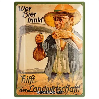 Nostalgic-Art Retro Blechschild, 30 x 40 cm, Wer Bier trinkt – Geschenk-Idee als Bar-Zubehör, Original Lizenzprodukt (OLP), aus Metall, Vintage Design, Blechschilder Sprüche, Bier-Deko