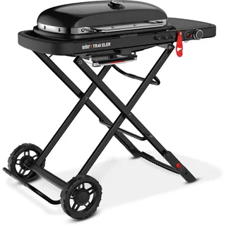 Weber Traveler Tragbarer Gasgrill mit klappbarem Untergestell und Rädern, Stealth Edition