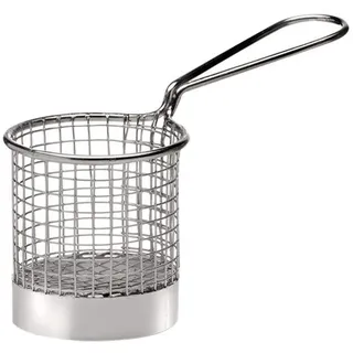 APS Servier-Edelstahl-Frittierkorb, Miniatur Frittierkorb für Pommes, Zwiebelringe etc., Snack-Korb, aus Edelstahl, Ø 8 cm, H: 7,5 cm, Griff 9,5cm