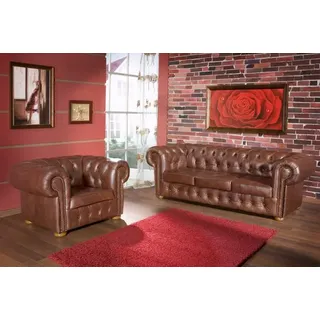 JV Möbel Chesterfield Sofa Sitz 3+2+1 Garnitur - Braun