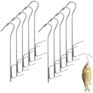 CHENGCKJ Räucherhaken 10 Stück Edelstahl Fisch Räucherhaken 21cm Räucherzubehör Fischhaken zum Räuchern H-Form Krallen von Fisch Fleisch Käse Wurst