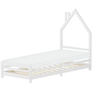 ML-Design Kinderbett Haus 90 x 200 cm Kiefer massiv weiß