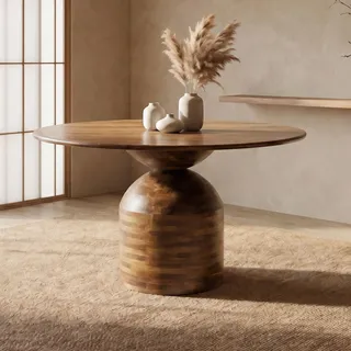 FineBuy Esszimmertisch 120cm Rund Mango Massivholz Großer Esstisch Massivholztisch Küche Moderner Küchentisch Holz für 4 Personen Esszimmer Handmade - Braun