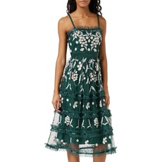 Maya Deluxe Damen Ladies Womens Summer Dress Embroidered Midi Floral Straps High Waist A Line Cut Everyday Casual For Hochzeitskleid, Emerald Green, 42 EU