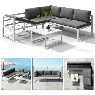 Melko Sitzgruppe Aluminium Lounge Ecksofa Liegefunktion wetterfest Tisch - Weiß