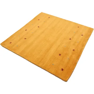 Wollteppich CARPETFINE "Gabbeh-Uni", gelb, B:150cm H:15mm L:150cm, Wolle, Teppiche, Wollteppich, reine Wolle, handgewebt, Gabbeh Loom Tiermotiv, Sonderform Quadrat