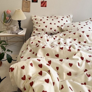 Nayoroom Bettwäsche 135x200 4teilig Herzen Rot Weiß Bettbezug 2er Set Aesthetic Microfaser Roten Herzchen Bettwäsche Set und 2 x Kissenbezug 80x80 cm mit Reißverschluss