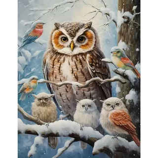 GLIDIAM 40x50cm Diamond Painting Eulen, Diamant Malerei Bilder Tiere Eulenfamilie, DIY Full Drill Basteln Erwachsene, Mosaik Stickerei Kreuzstich Geschenk für Wanddeko Wohnzimmer Schlafzimmer