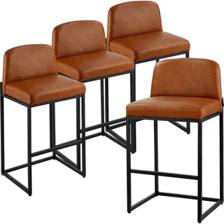 Barhocker 4er-Set - Barstuhl/Thekenhocker - Mit Rückenlehne - Kunstleder - Metallgestell - Höhe 92,5 cm - Belastbar 149,7 kg - Für Küche, Bar, Kücheninsel - Braun