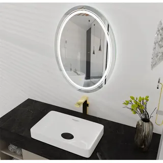 WISFOR LED Badspiegel Rund 60×80cm Wandspiegel Badezimmerspiegel Anti-Fog für Badezimmer Schlafzimmer Make-Up - Silber