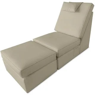 Duérmete Online Sillón Con Chaise Longue Tapizado en Poilipiel, Modelo LOFT, Alto Confort, Práctico y Funcional Chaiselongue, Kunstleder, beige, Individual