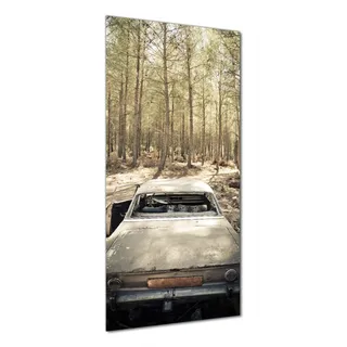 Wallario selbstklebende Duschrückwand 70 x 190 cm mit Motiv Verrosteter Oldtimer im Wald - Wandverkleidung mit Hochglanzlaminat in Glasoptik
