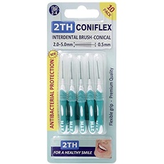 2TH Coniflex 10 Stück Interdentalbürsten ISO Größe 2 bis 5 (2-5 mm). Extra weiche, widerstandsfähige, konische Interdentalbürsten. Flexibler Griff