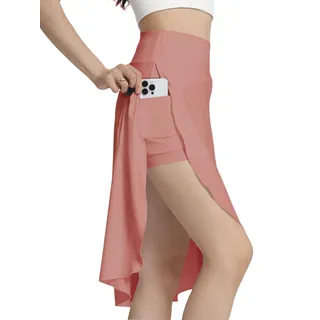 Bezioner Hosenrock Damen Sommer Midirock Tennisrock mit Hose Taschen HoherTaille Golfrock Sportrock mit Schlitz Rüschensaum Rosa XL