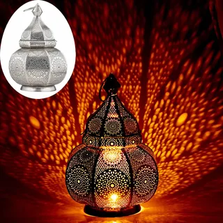 Tischlampe Nachttischlampe Lampe Leuchte Metall Silber Orientalisch 30 cm E27
