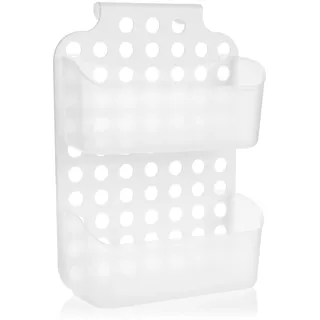 com-four® Duschkorb mit 2 Fächern, Duschgelhalter mit Haken zum Aufhängen, höhenverstellbare Hängekorbe, Duschregal, flexible Duschablage zum Hängen (1 Stück - 36x25cm weiß)