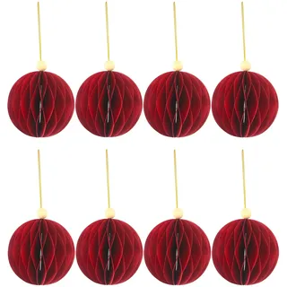 Weihnachtsdekoration, 8 Stück Papier-Weihnachtskugeln mit Papierwaben-Ornamente für Neujahr, Weihnachten, Party, Heimdekoration (rot)