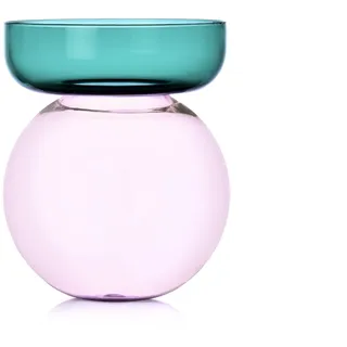 Ichendorf Milano Zylindrische Vase, Kollektion Aura, Petrol und Rosa, H25 cm, Borosilikatglas, handgefertigt